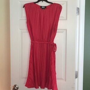 DKNY Pleated Orange Cap Sleeve Dress